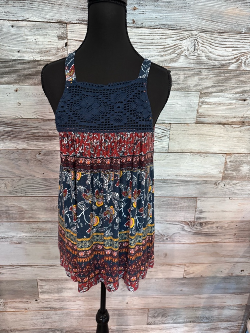 Taylor & Sage Navy Floral Crochet-Top Tank